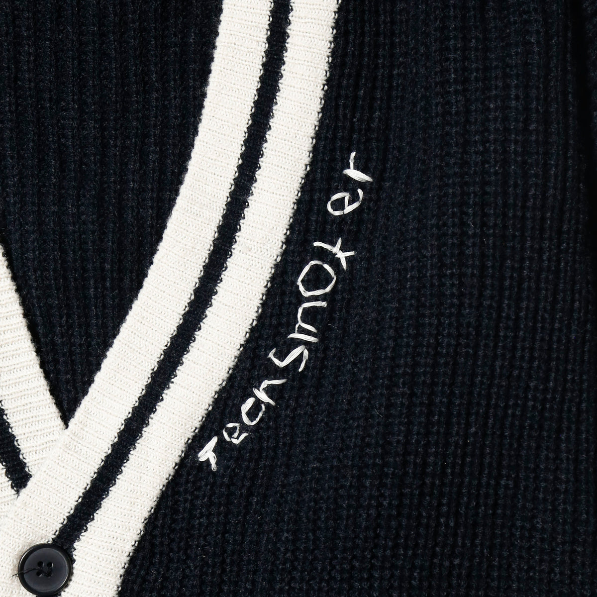 *one-off hand stitched cardigan, "teen smoker"