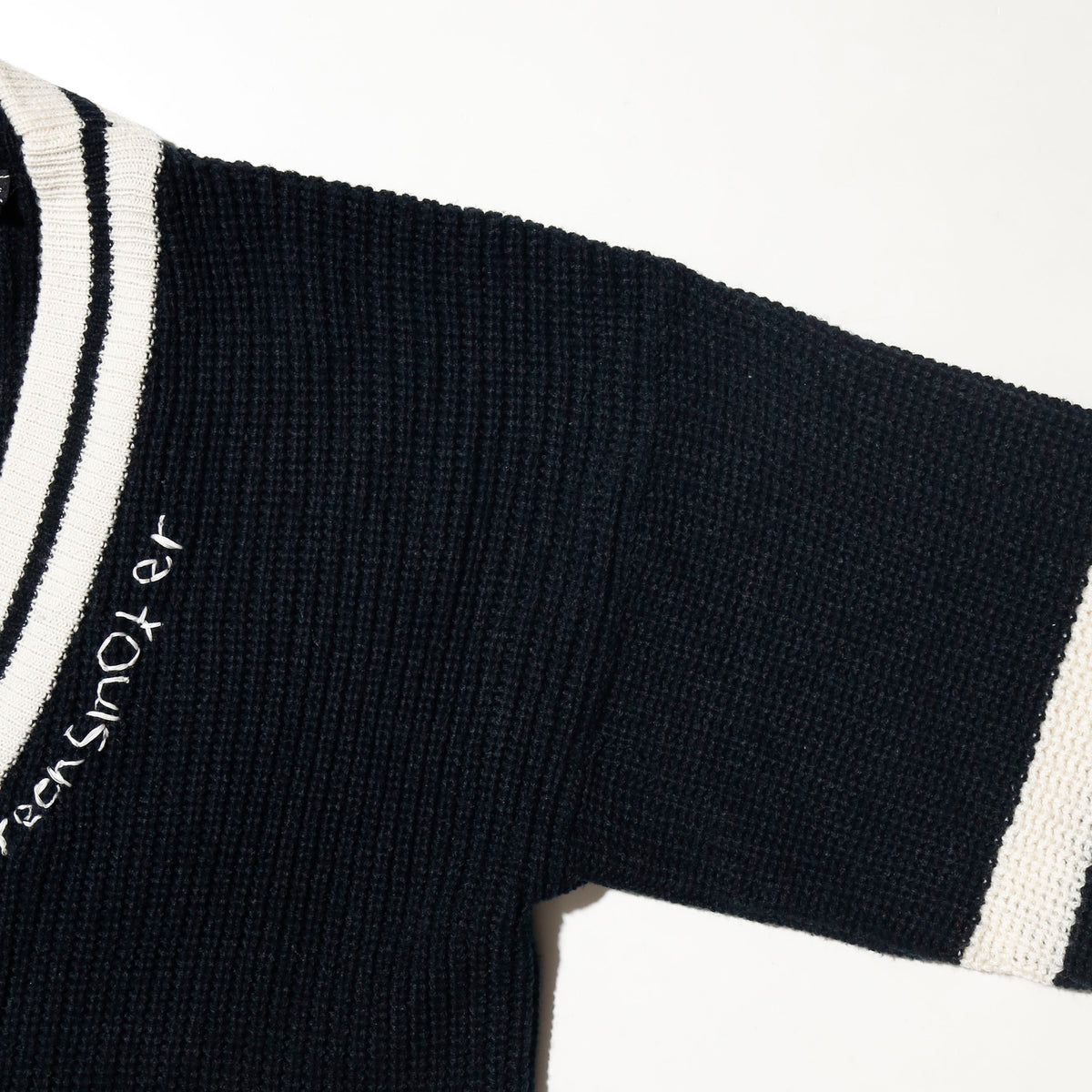 *one-off hand stitched cardigan, "teen smoker"