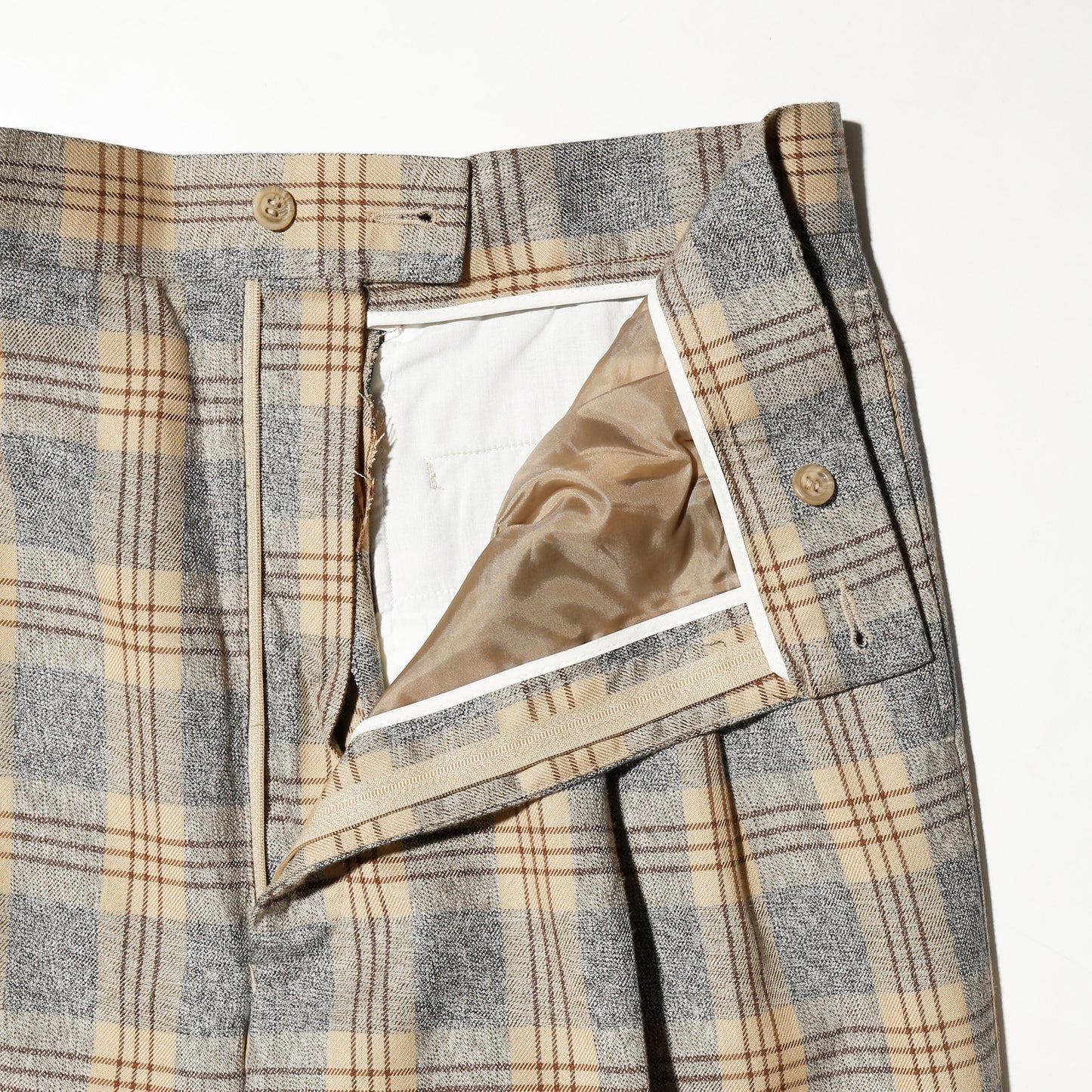 vintage check tucked wide slacks