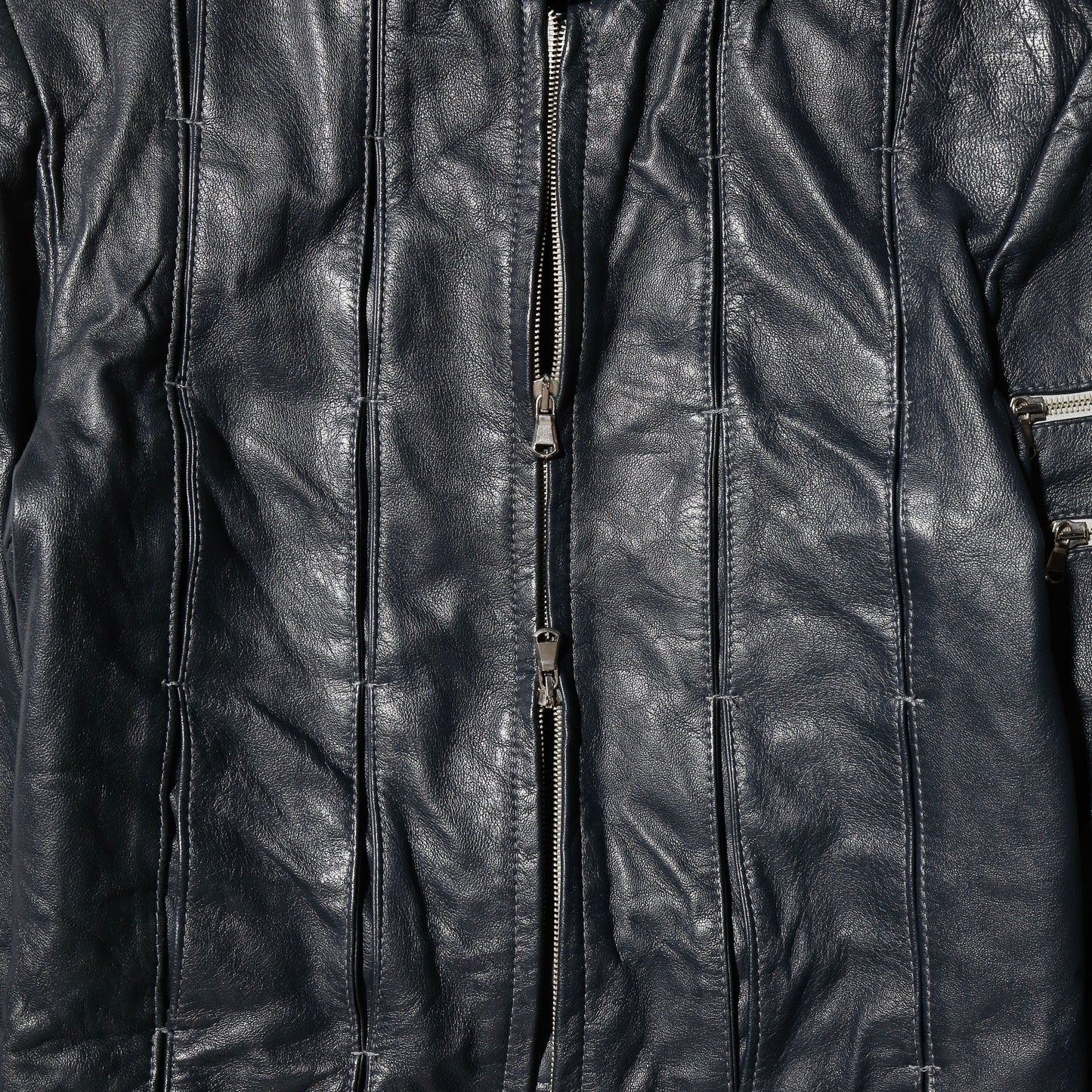 vintage cropped cuffs strapped pleats leather jacket