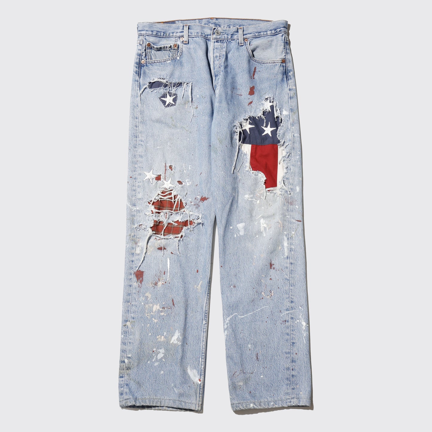 *one-off levi's 501 repaired straight jeans