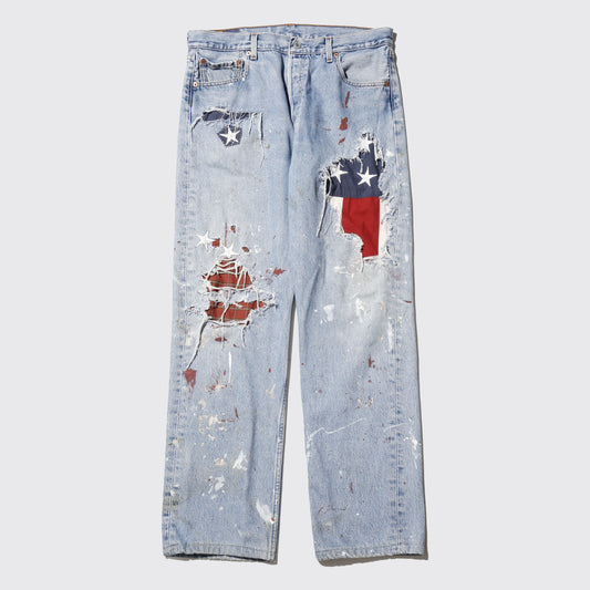 *one-off levi's 501 repaired straight jeans