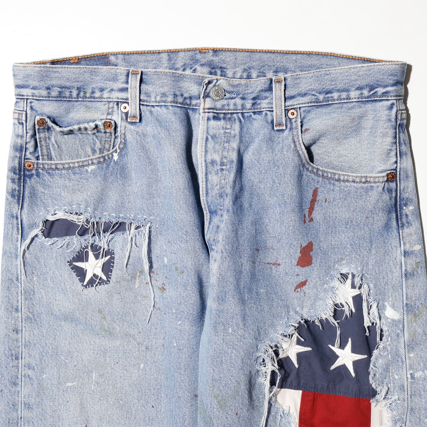 *one-off levi's 501 repaired straight jeans