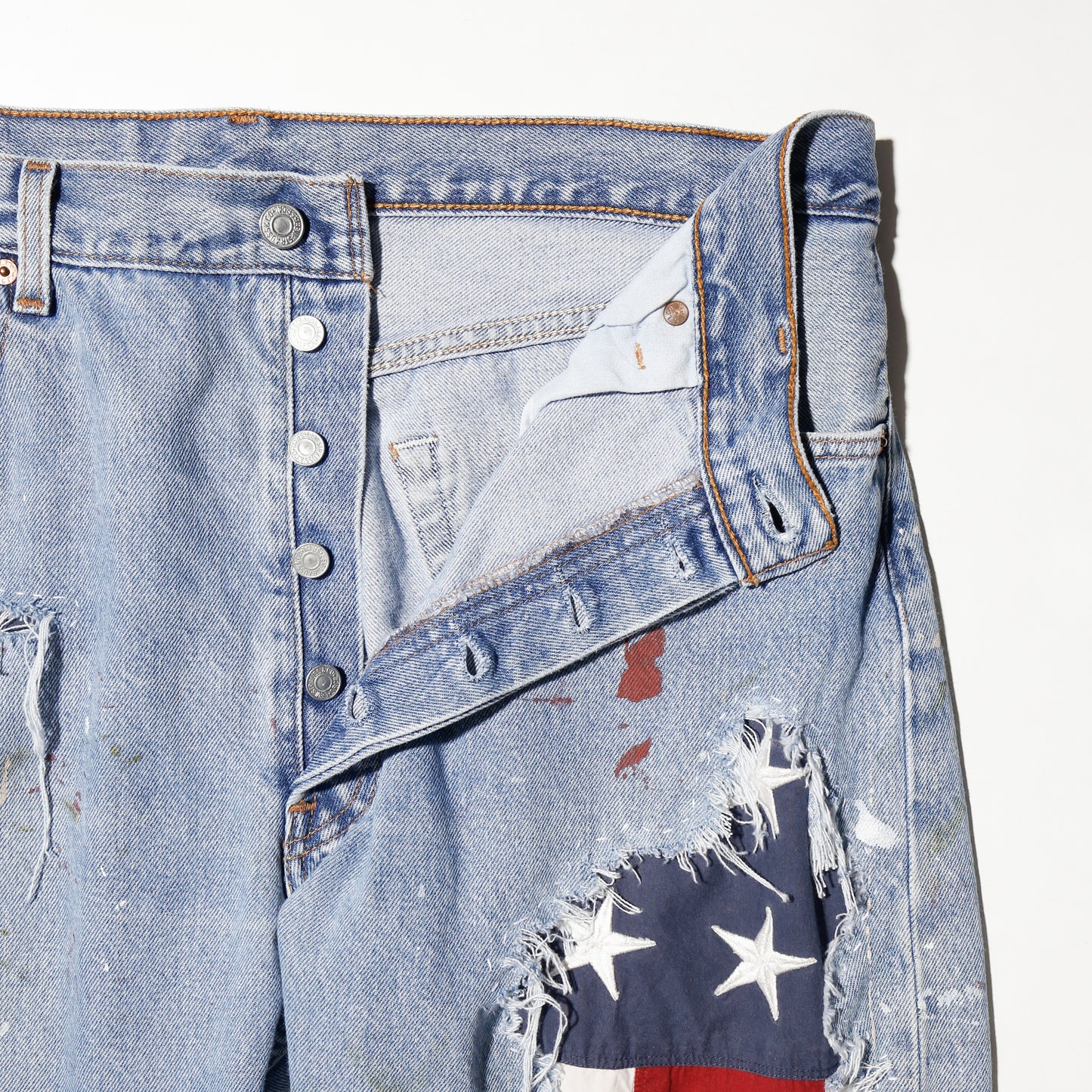 *one-off levi's 501 repaired straight jeans