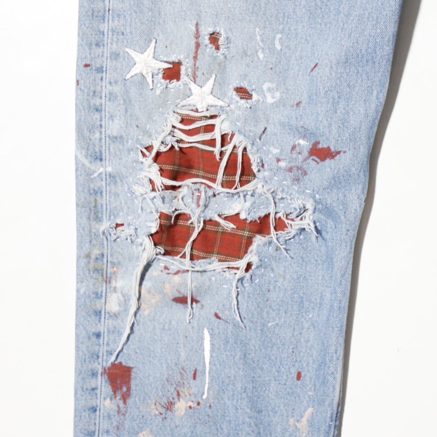 *one-off levi's 501 repaired straight jeans