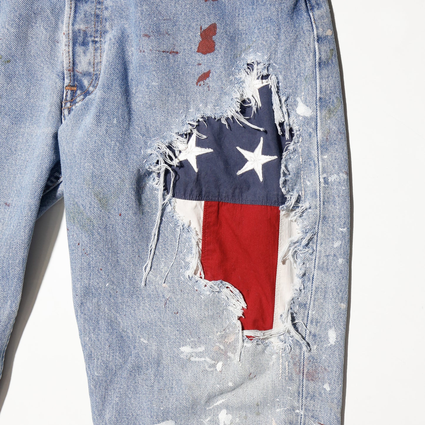 *one-off levi's 501 repaired straight jeans