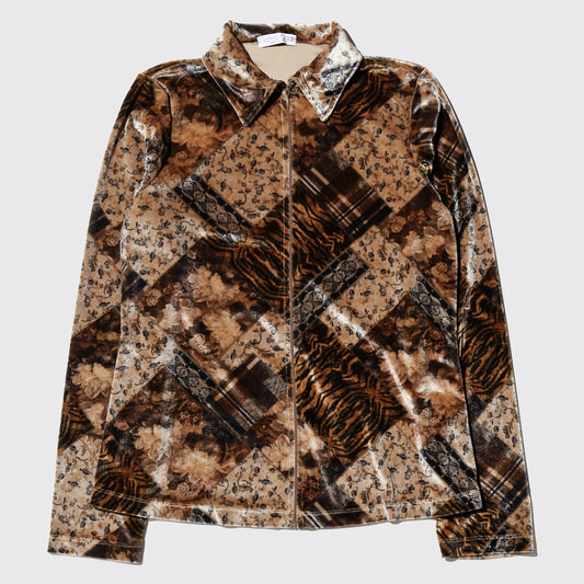 vintage patchwork pattern velour jacket