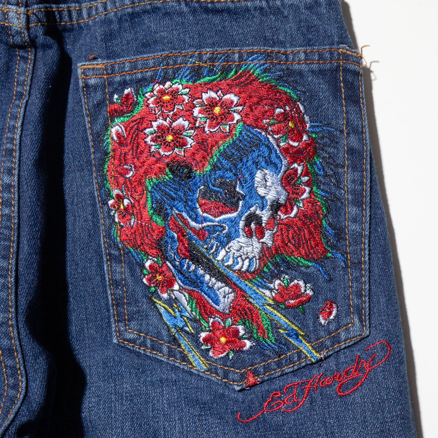 vintage ed hardy painted cross baggy jeans