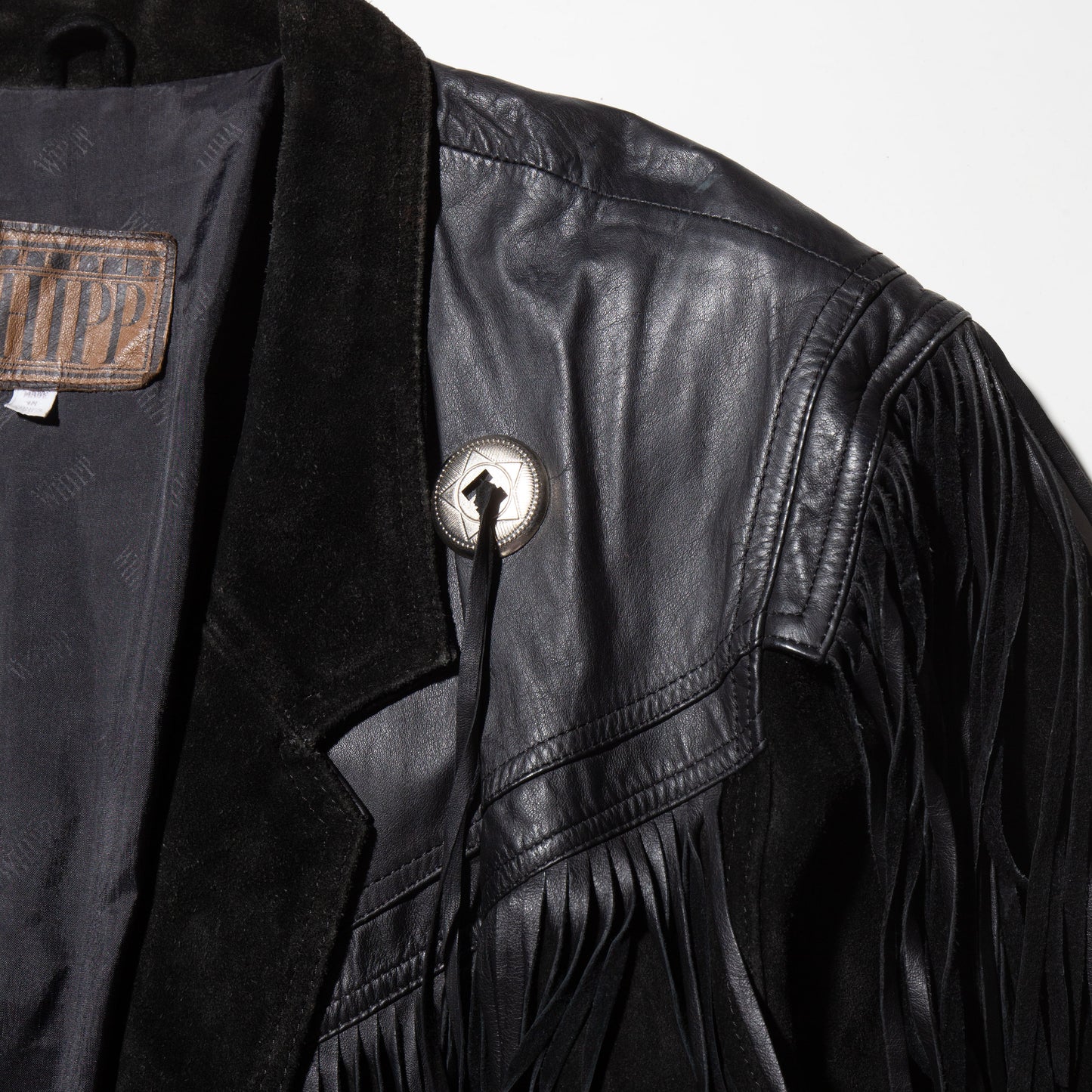 vintage leather combi fringe western jacket