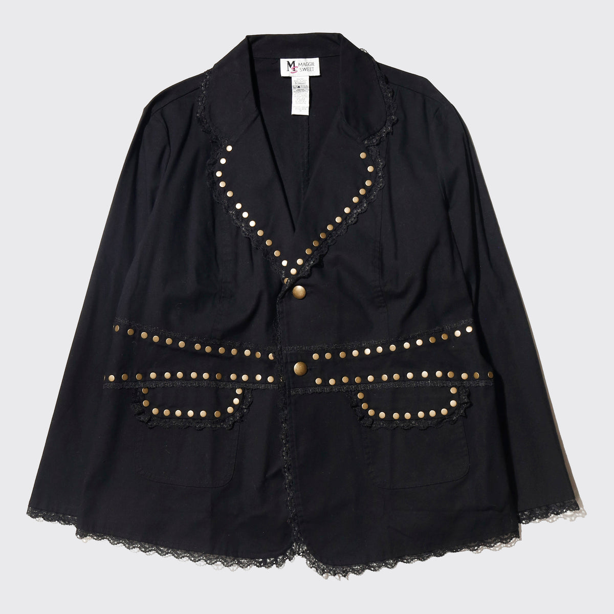 vintage studs/lace trim cotton tailored jacket