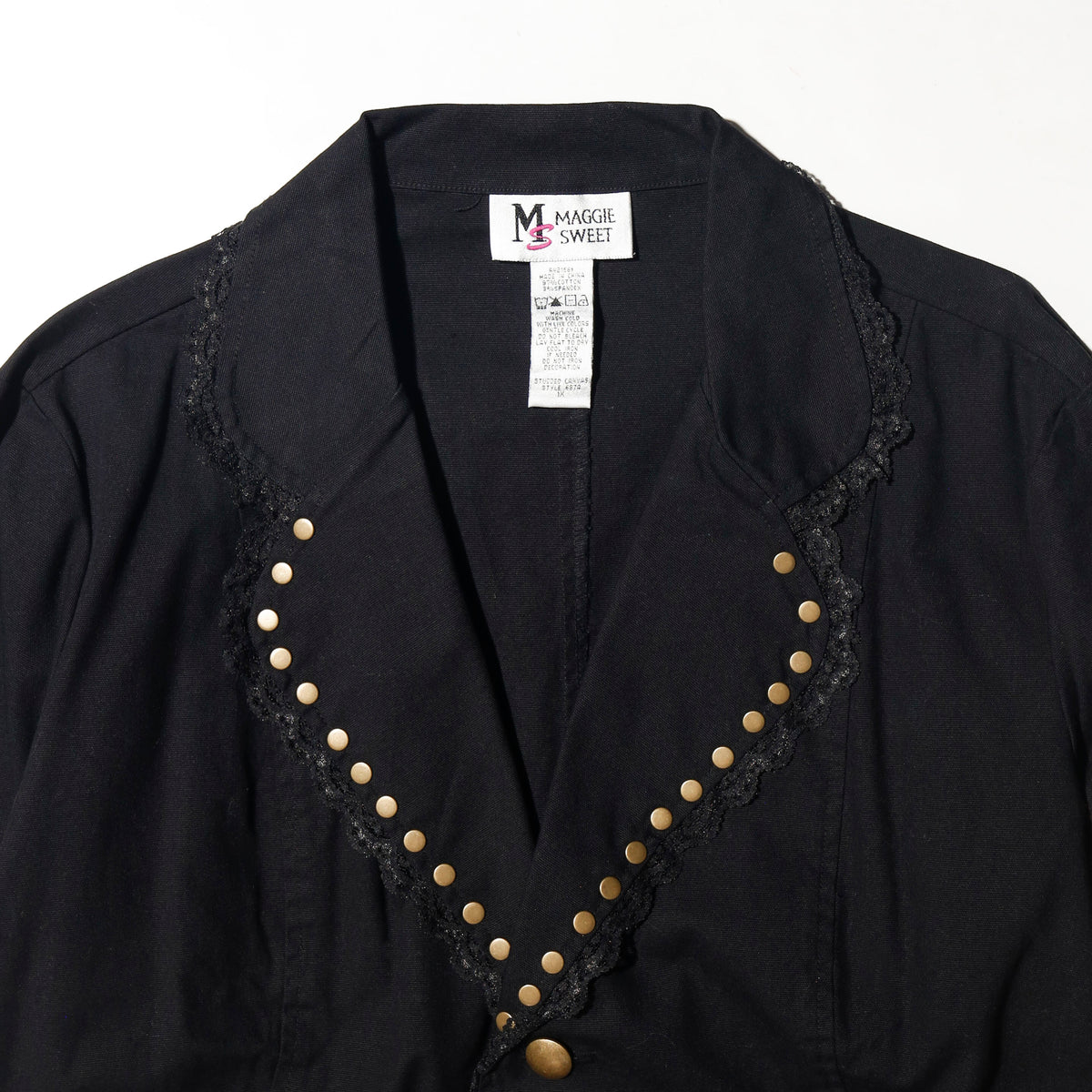 vintage studs/lace trim cotton tailored jacket