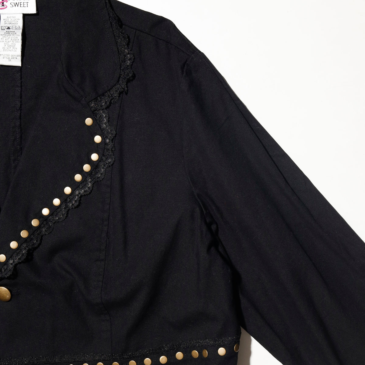 vintage studs/lace trim cotton tailored jacket
