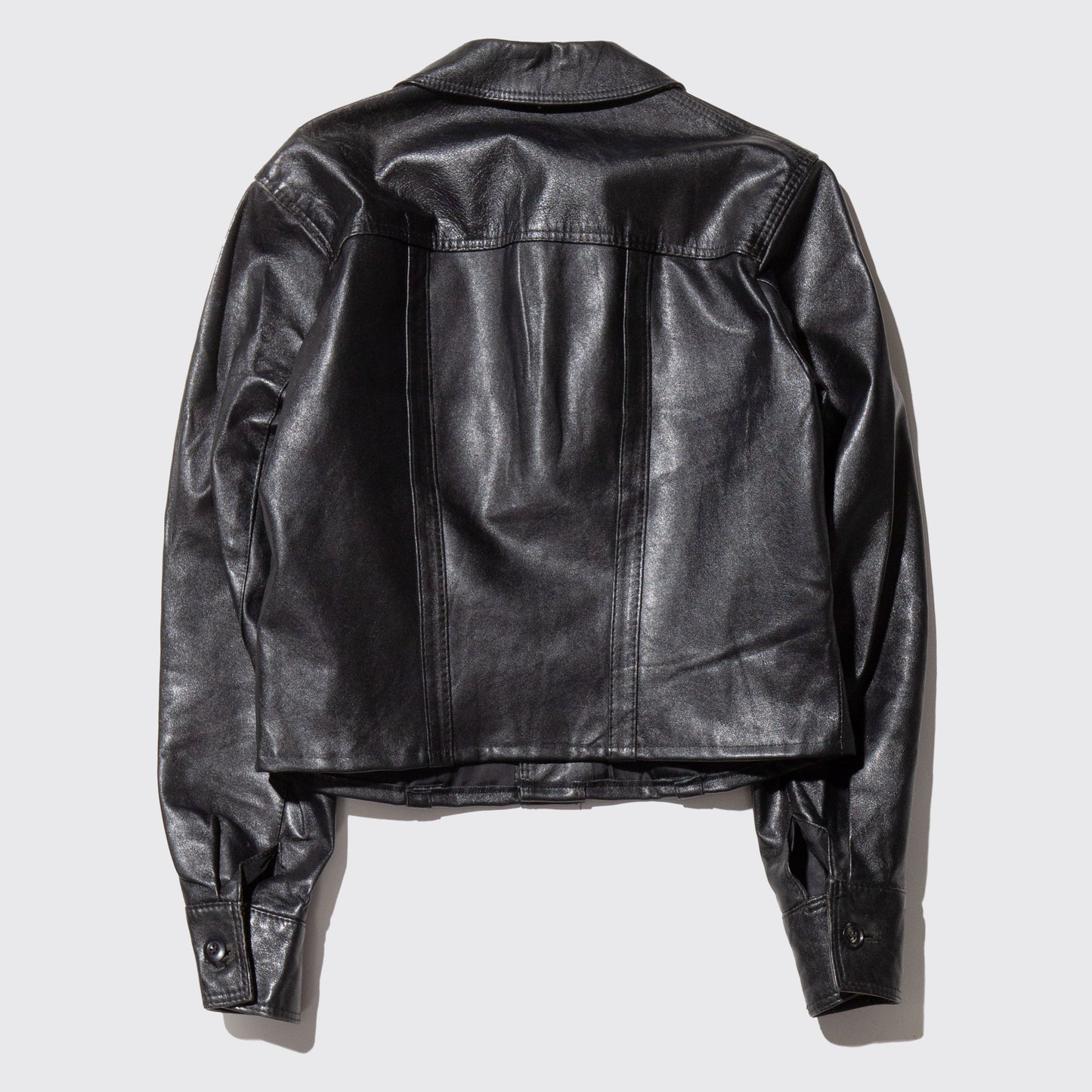 vintage cropped leather trucker jacket