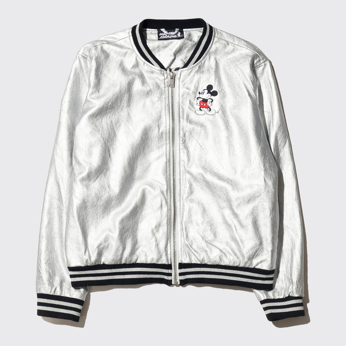 vintage 00's disney mickey mouse silver varsity jacket