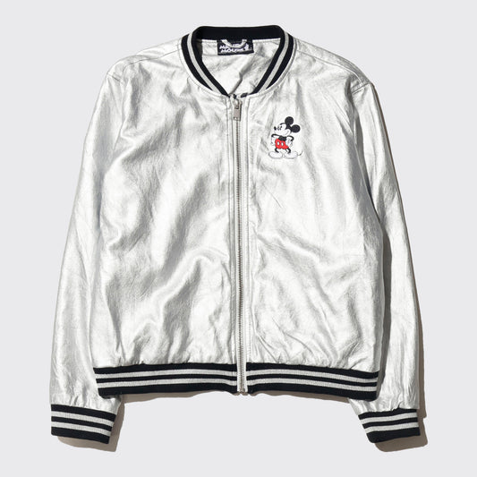 vintage 00's disney mickey mouse silver varsity jacket