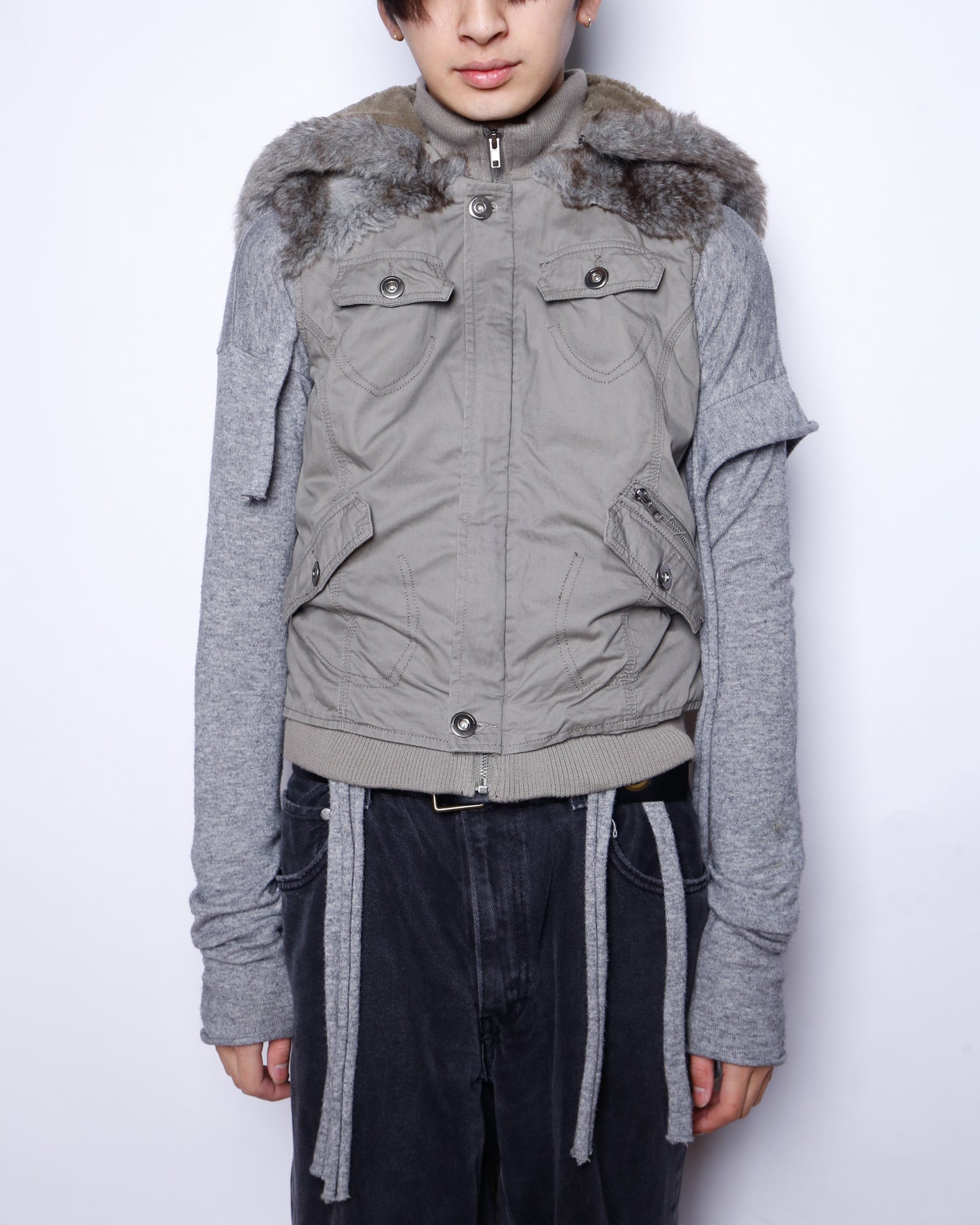 vintage n-2b type aviator vest , detachable hoodie