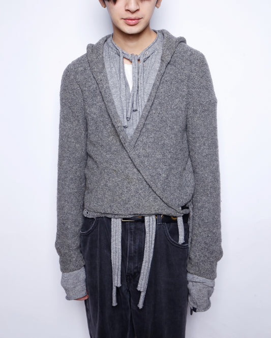vintage cropped wrap knit hoodie