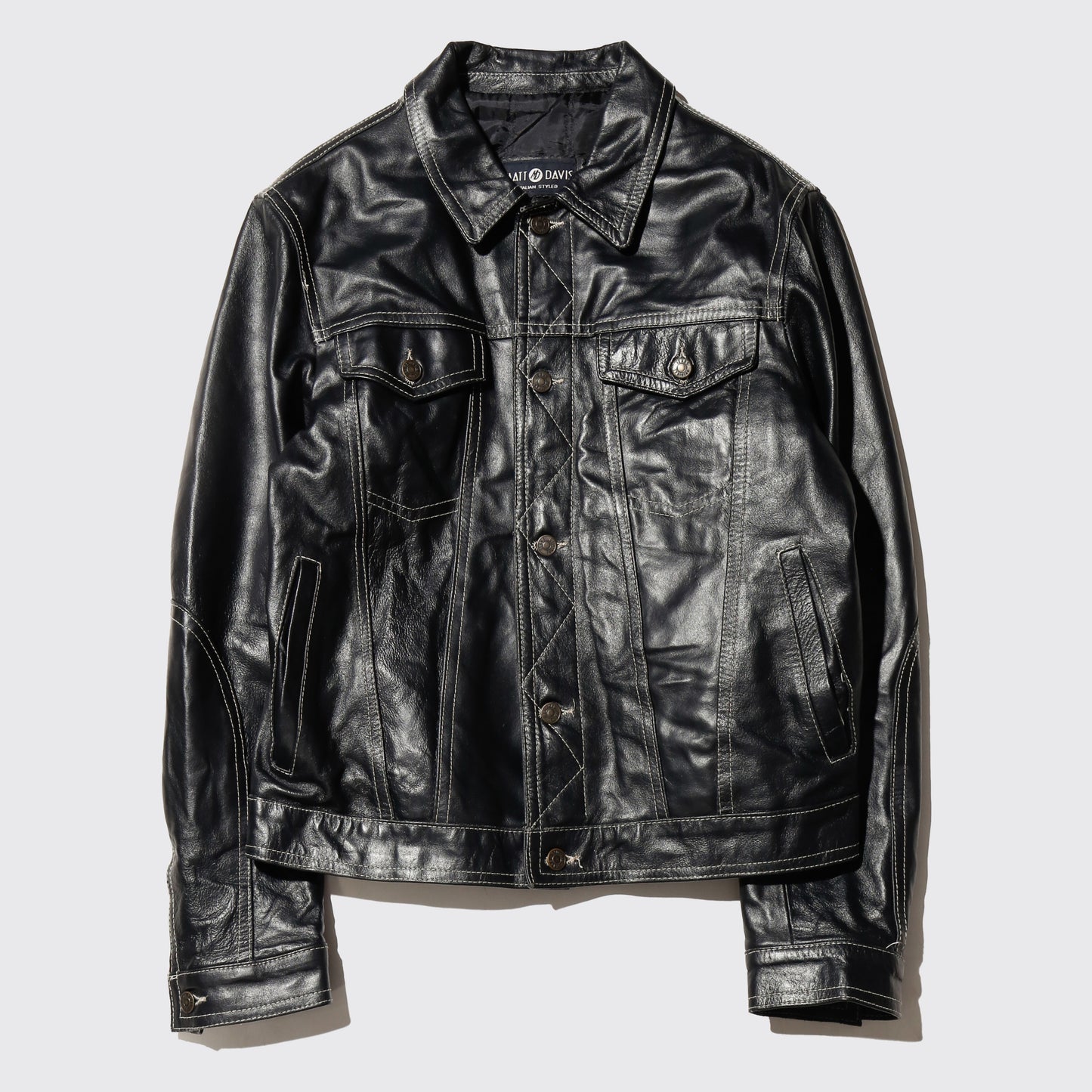 vintage euro stitched leather trucker jacket