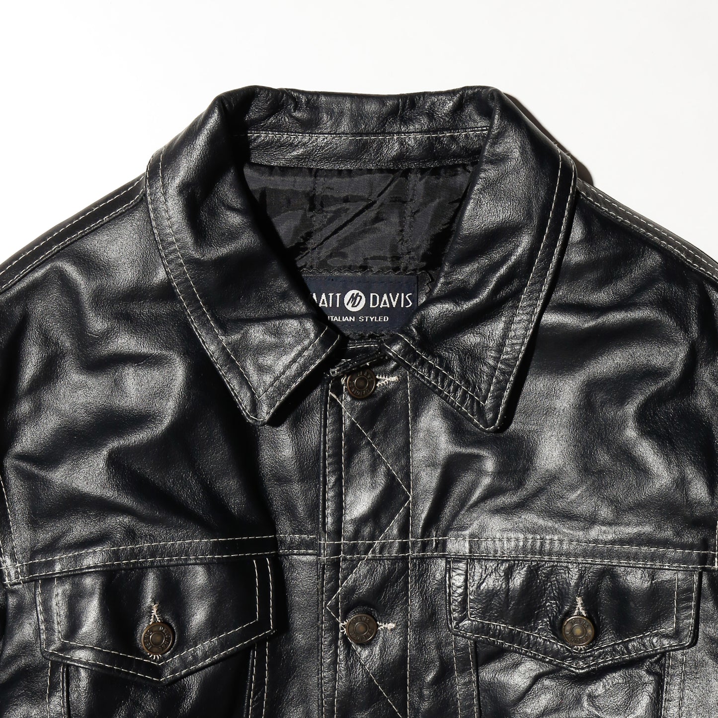 vintage euro stitched leather trucker jacket