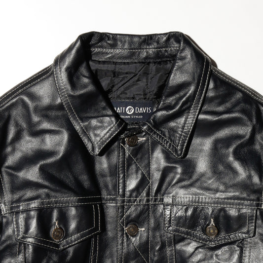 vintage euro stitched leather trucker jacket