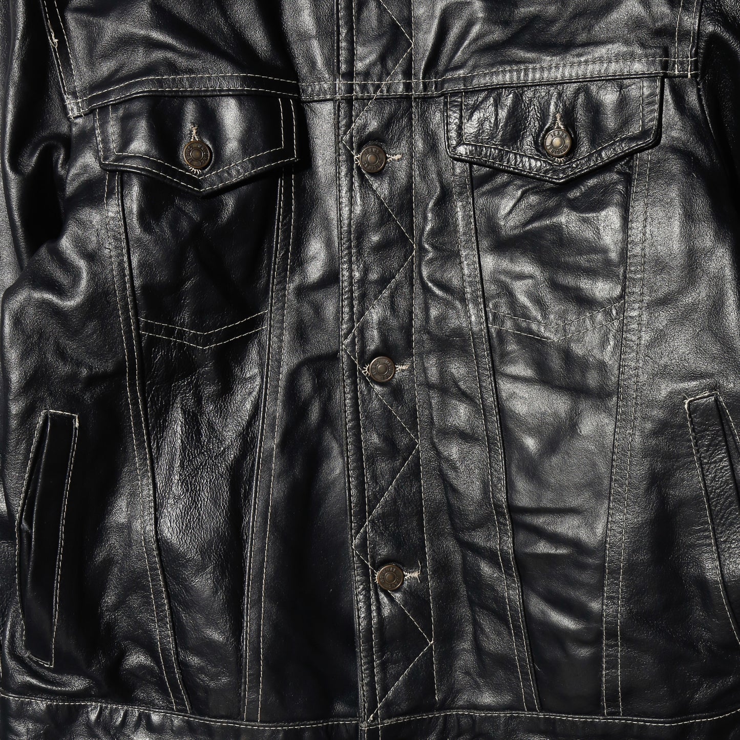 vintage euro stitched leather trucker jacket