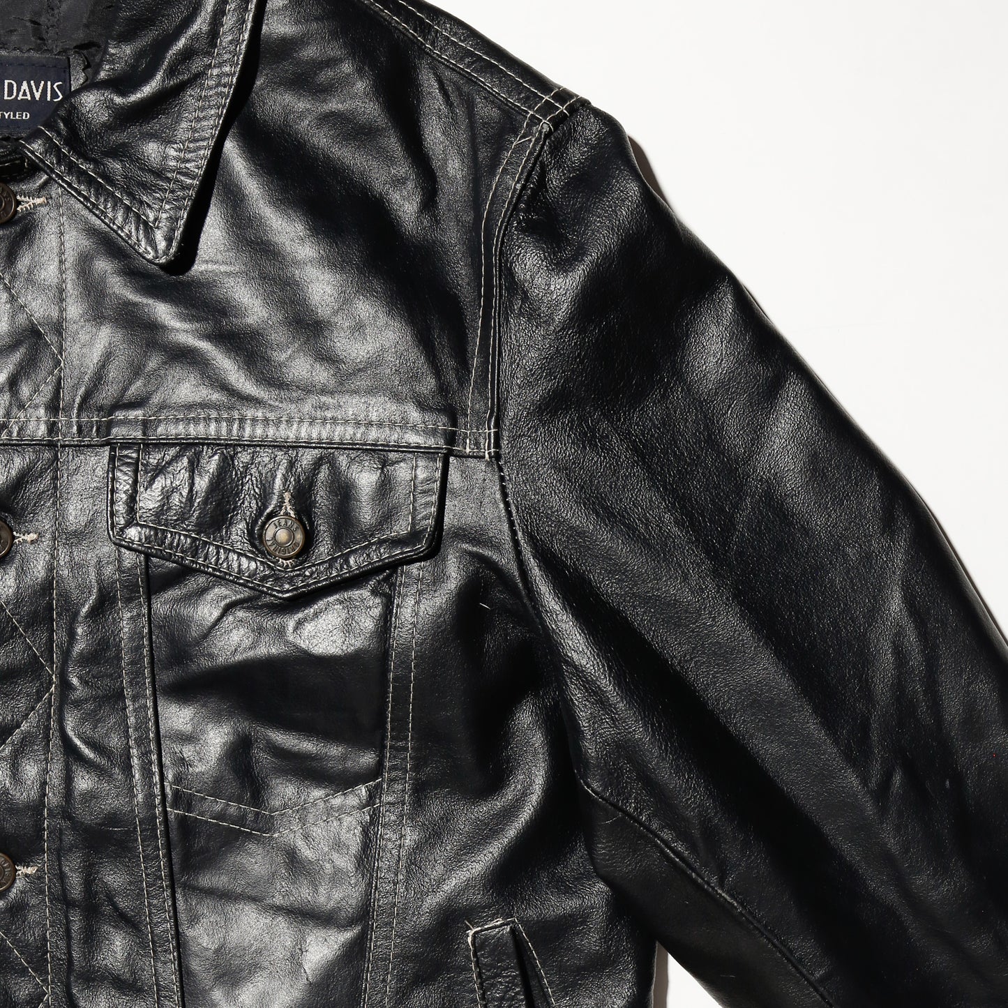 vintage euro stitched leather trucker jacket