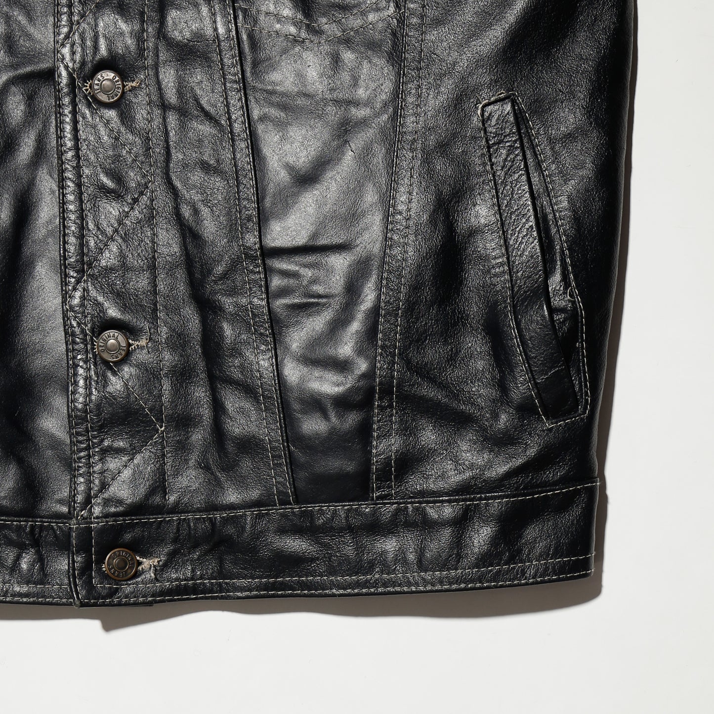 vintage euro stitched leather trucker jacket