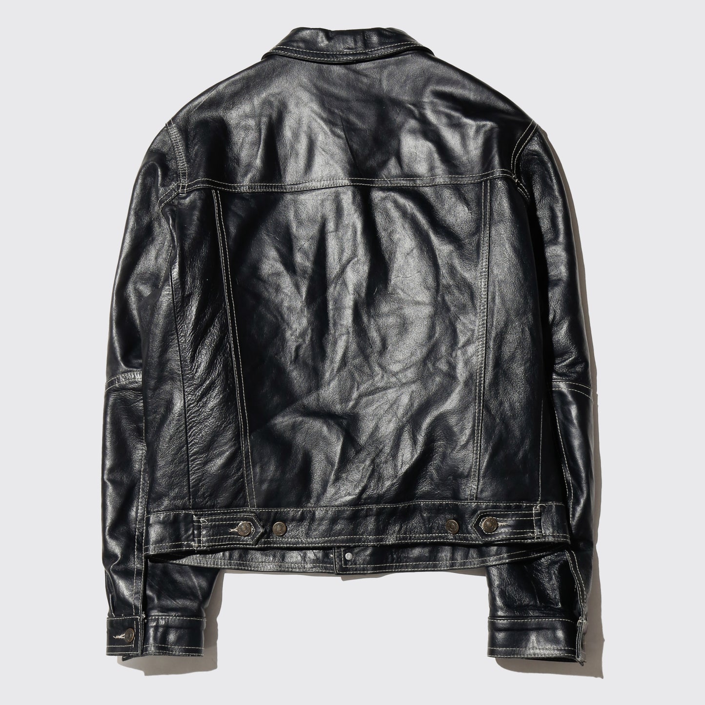 vintage euro stitched leather trucker jacket