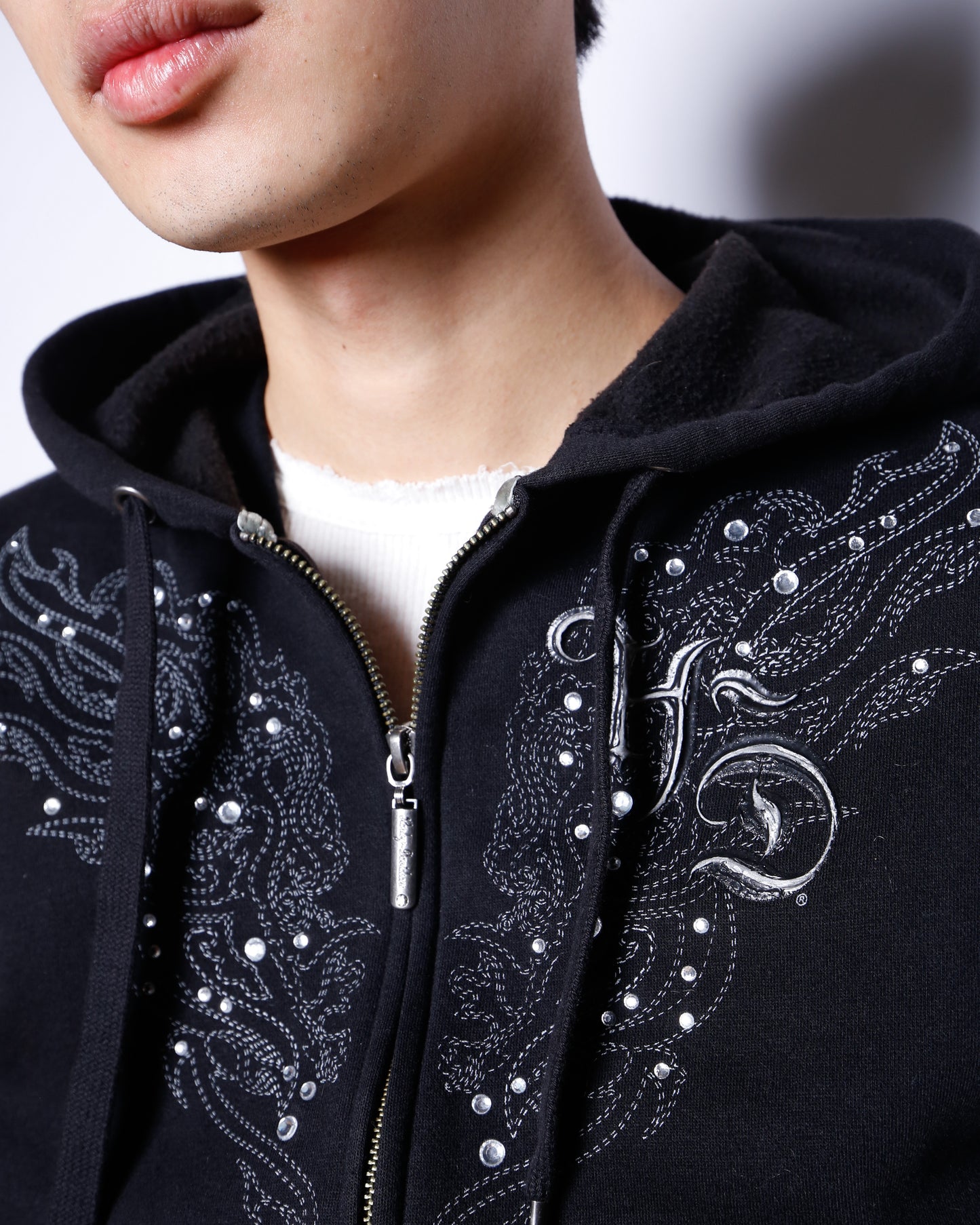 vintage 00's harley-davidson broderie/rinestone tatoo hoodie