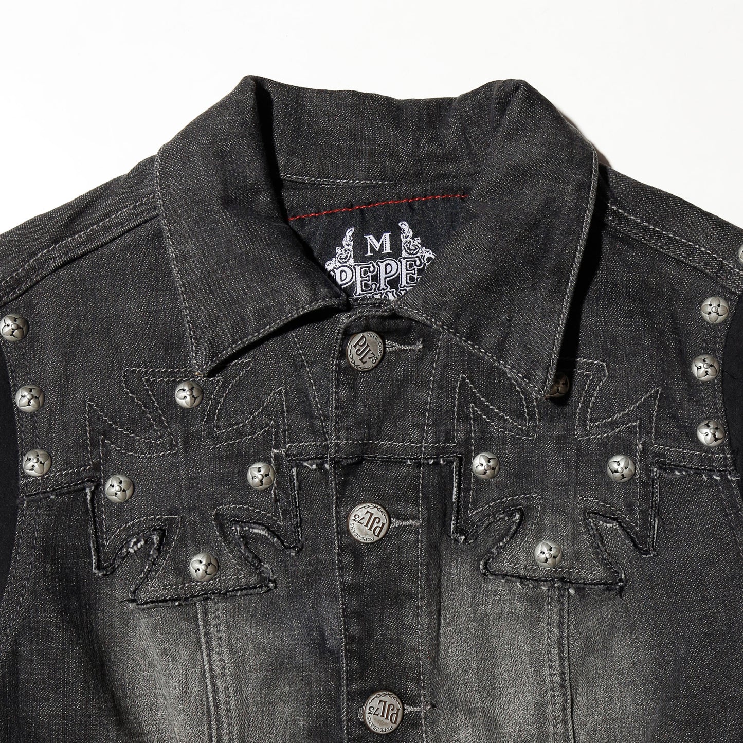 vintage pepe jeans iron cross/studs trucker jacket