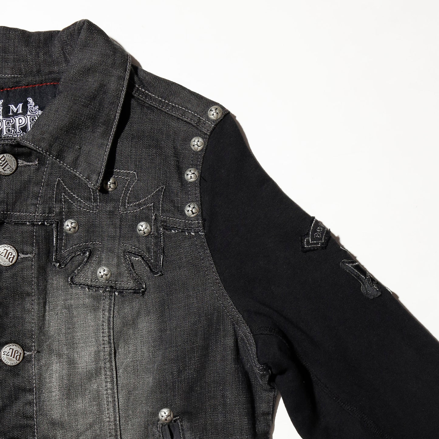 vintage pepe jeans iron cross/studs trucker jacket