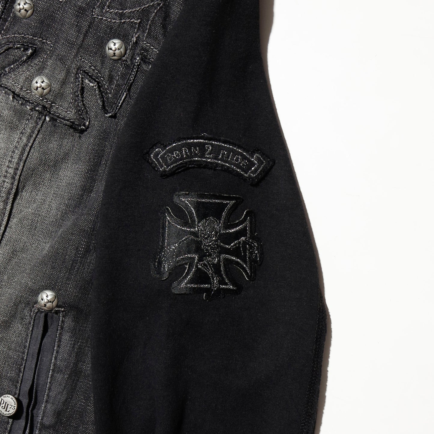 vintage pepe jeans iron cross/studs trucker jacket