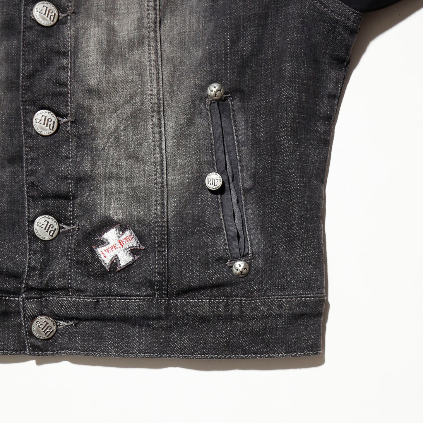 vintage pepe jeans iron cross/studs trucker jacket