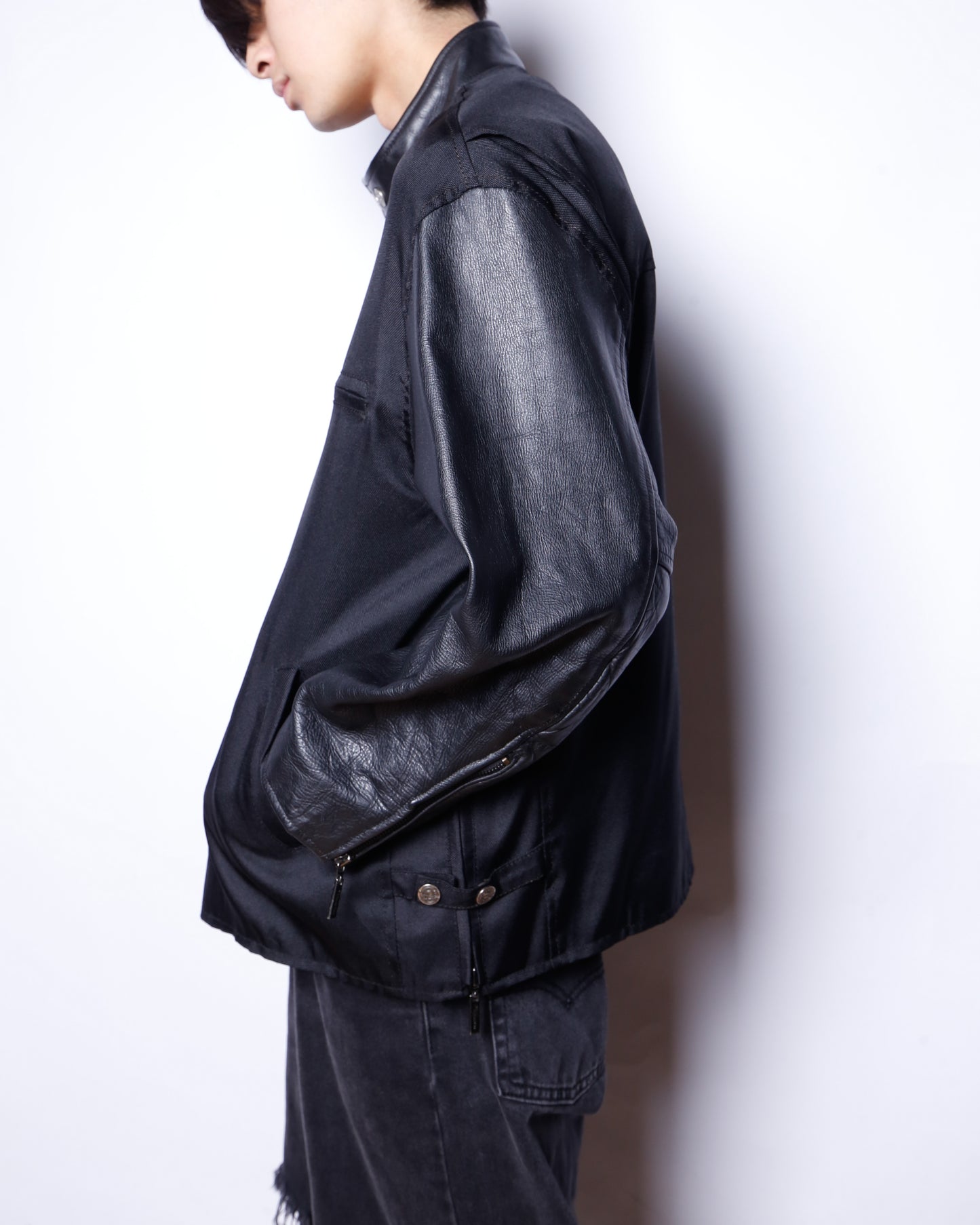 vintage leather sleeve single motorcycle jacket