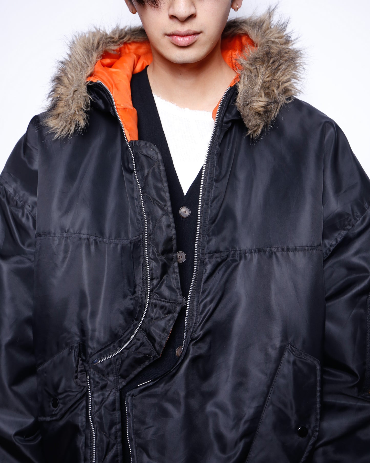 *one-off unbalance hooded bomber jacket