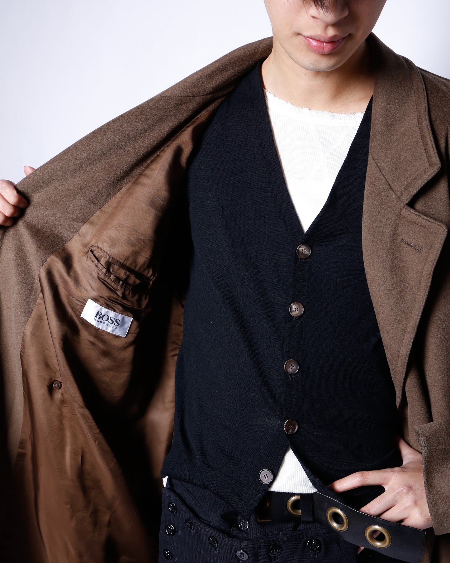 vintage hugo boss double breasted wool chesterfield coat