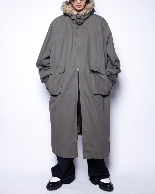 vintage hooded long combat coat