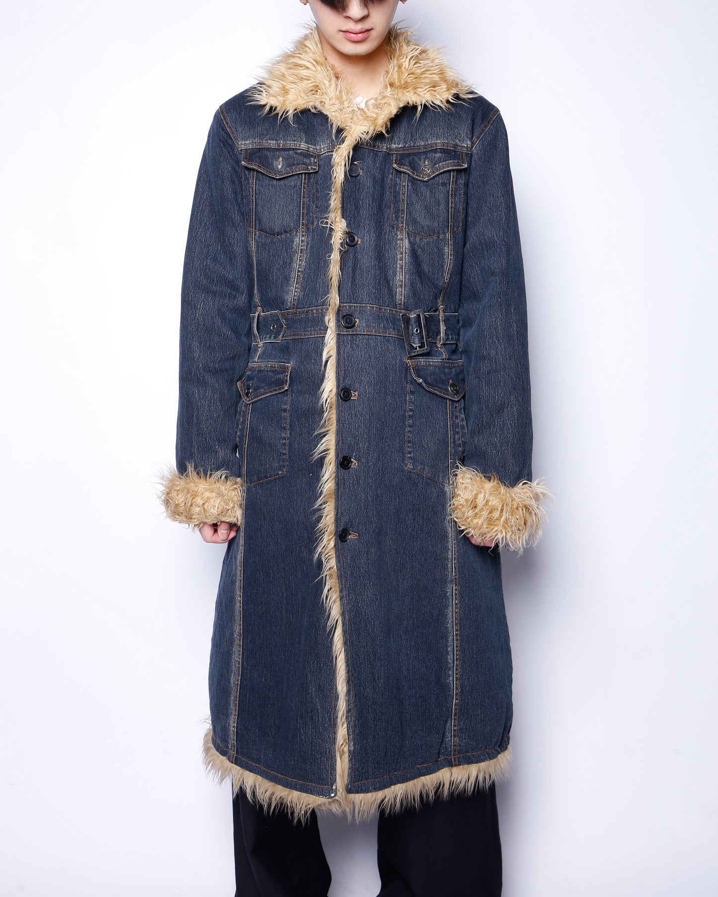 vintage faux fur denim coat