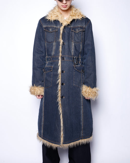 vintage faux fur denim coat