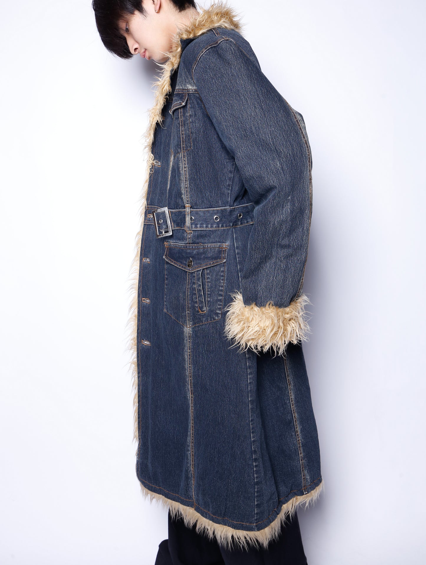 vintage faux fur denim coat