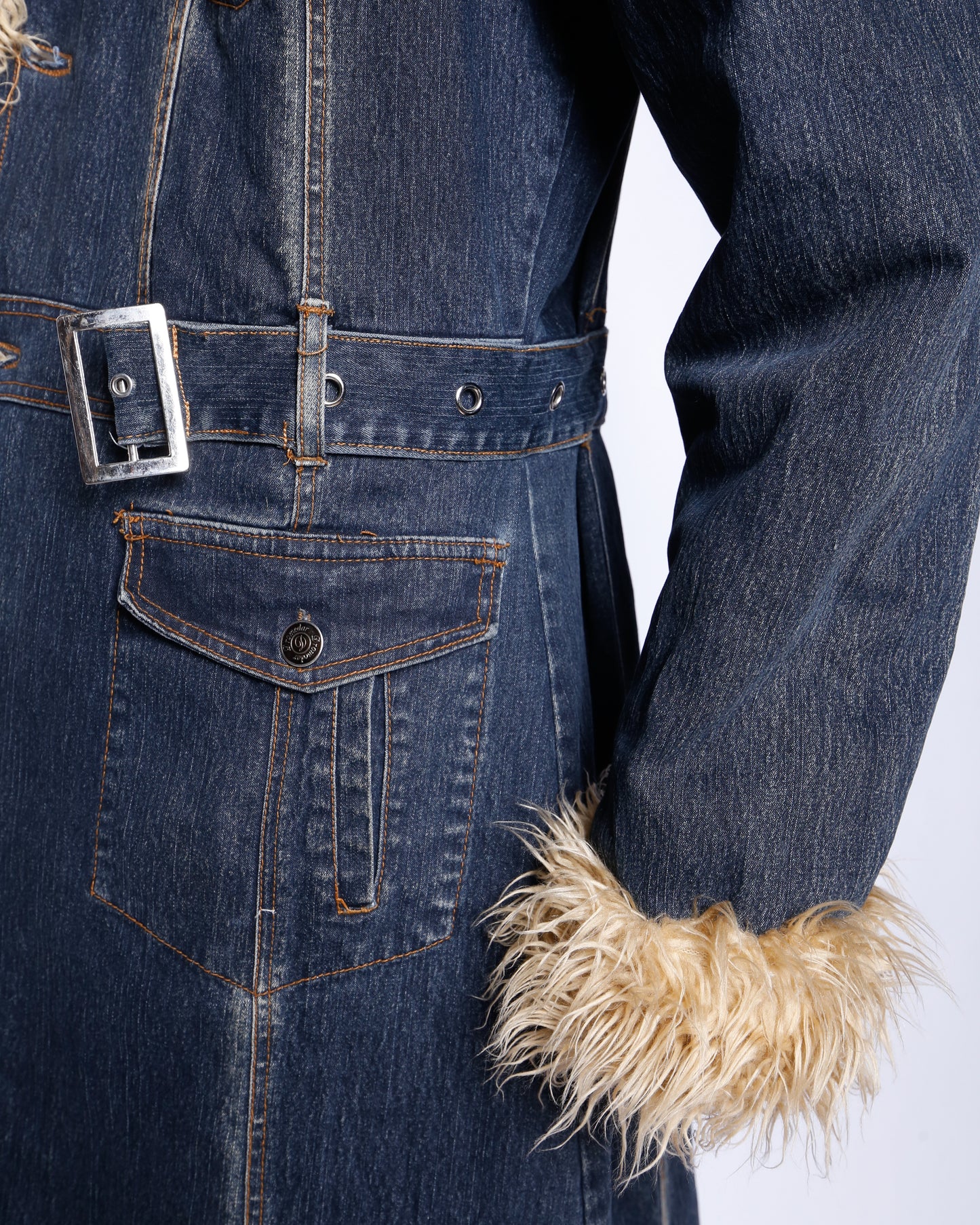 vintage faux fur denim coat
