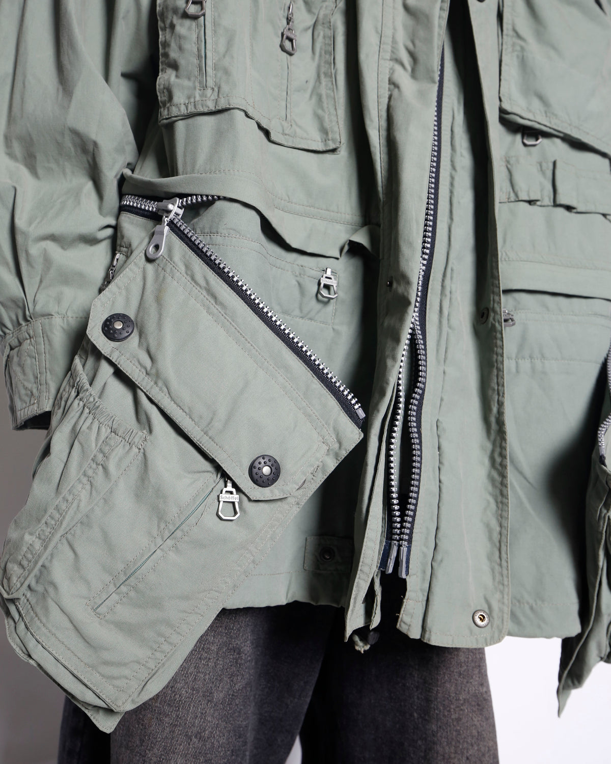 vintage schöffel gimmick utility jacket, detachable pocket/sleeve