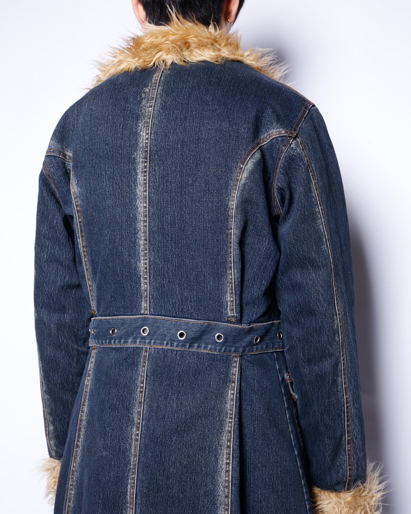 vintage faux fur denim coat