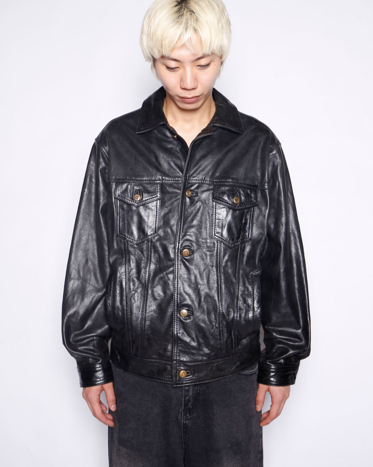 vintage cow leather truker jacket
