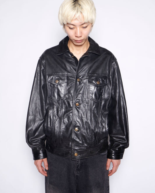 vintage cow leather truker jacket
