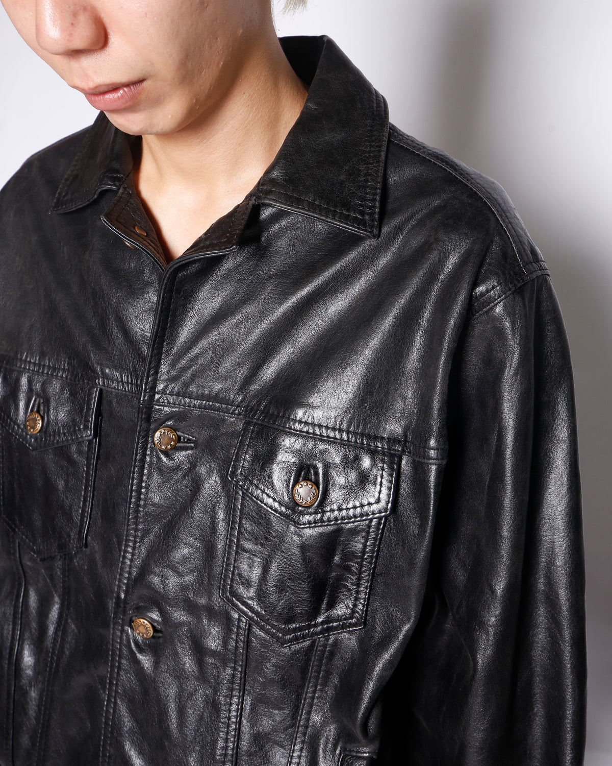 vintage cow leather truker jacket