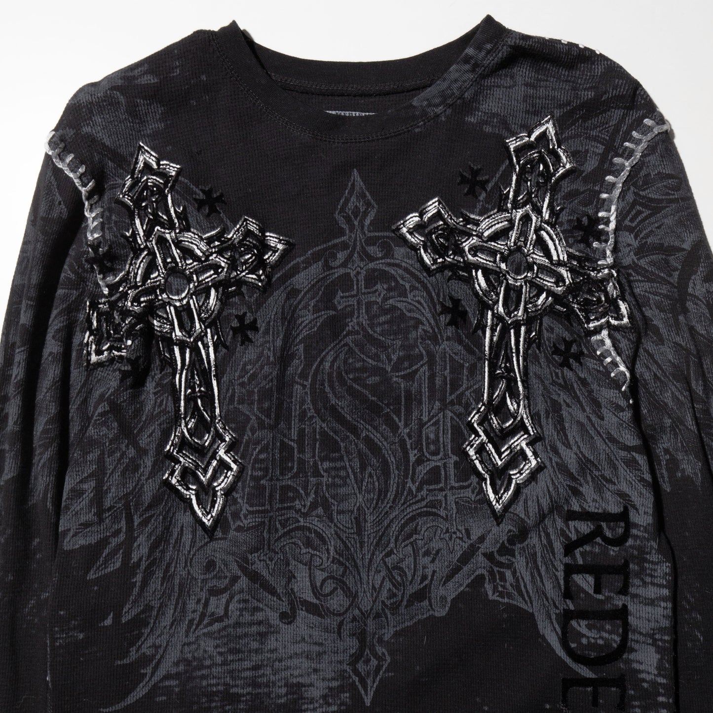 vintage stitched cross thermal l/s