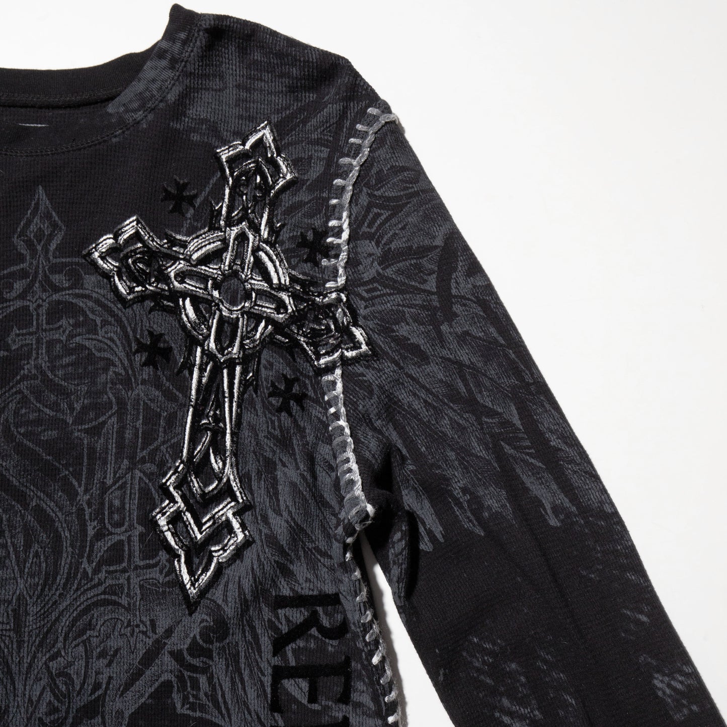 vintage stitched cross thermal l/s