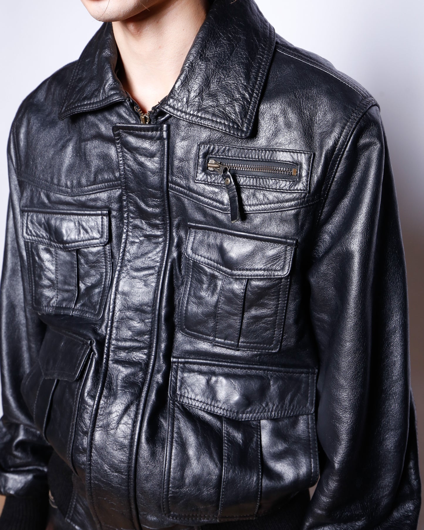 vintage Gangster Unit utility leather jacket