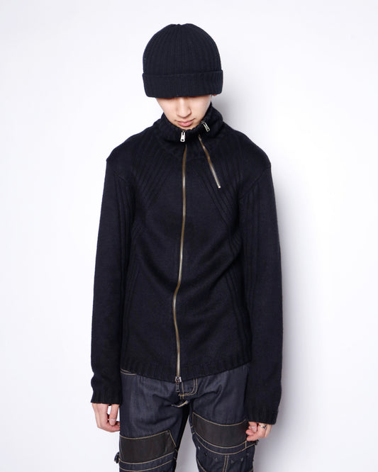 vintage euro double zip ribbed sweater